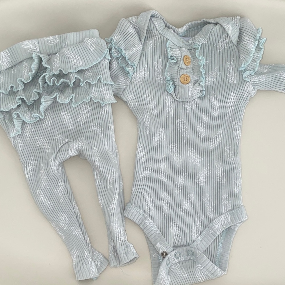Ribbed mint Ruffle Bodysuit & Leggings Set